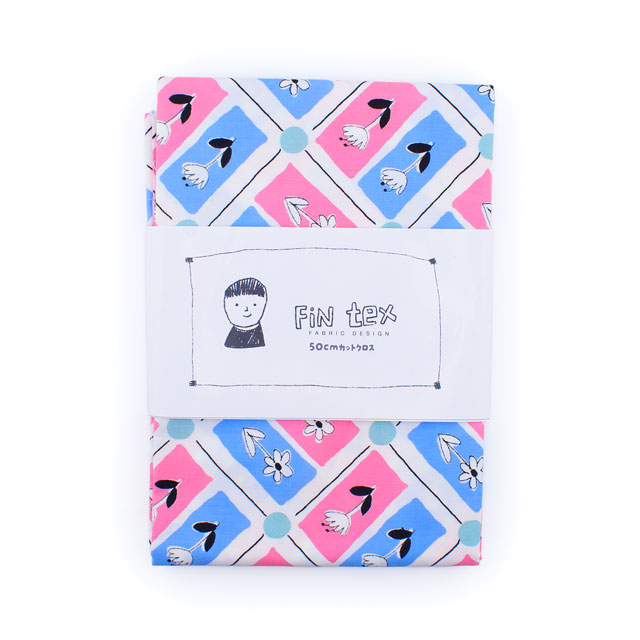 生地 FiN tex-フィンテックス- タイル花柄 約140cm幅×50cmカット(OKF-028) 2PK.ピンク/ブルー 09Ae06_